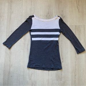 GAP, Super Soft Boat Neck 3/4 Sleeve, Gray/White striped Top, XS
